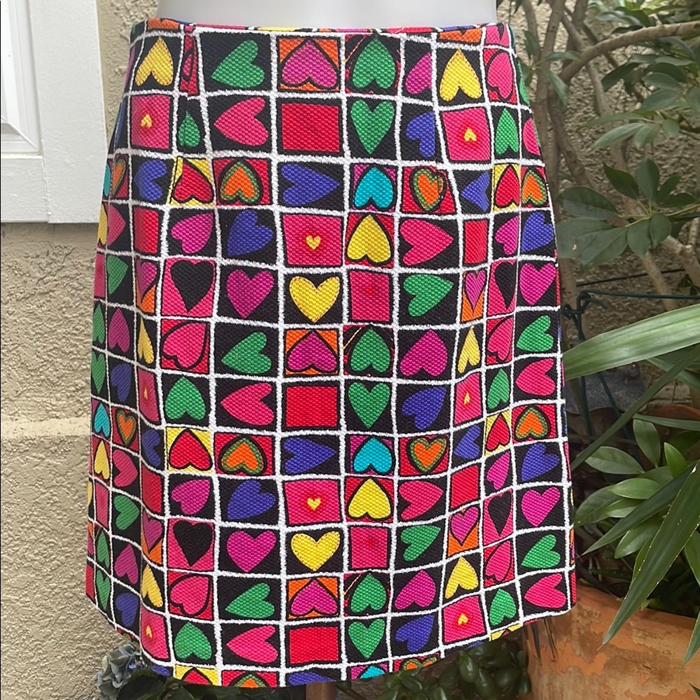 Vintage Colorful Coldwater Creek Heart Patterned Mini Skirt